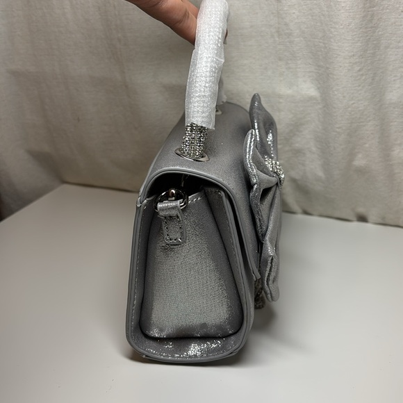 Antonio Melani Metallic Bow Top Handle Satchel Bag In Silver | NWT - Picture 8 of 13